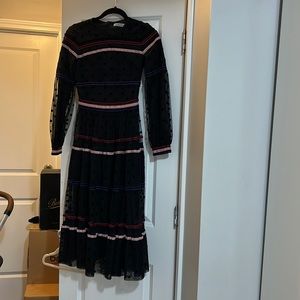 Black long sleeve midi dress with tool and velour details